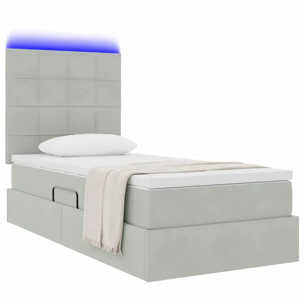 Letto con contenitore e LED Grigio chiaro 100 x 200 cm Velluto