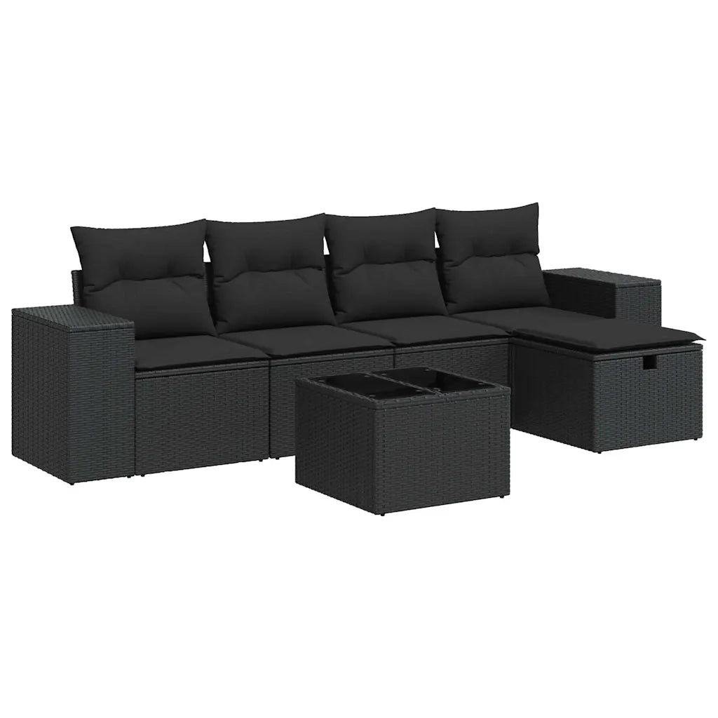 Set Divano da Giardino 6 pz con Cuscini Nero in Polyrattan 3325671