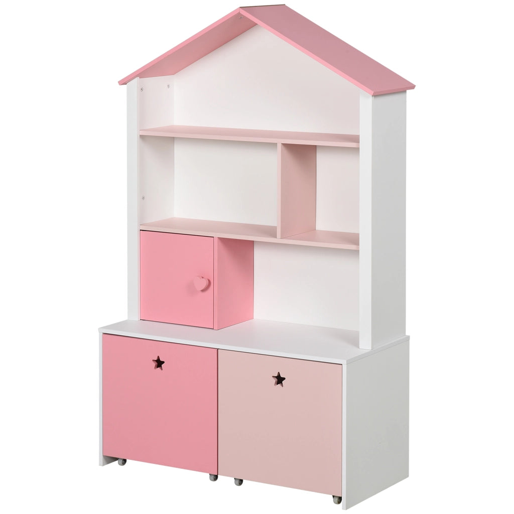 Libreria per Bambini con 4 Ripiani, 1 Anta e 2 Cassetti ¨C Minimal ¨C 80x34x130 cm Rosa e Bianco