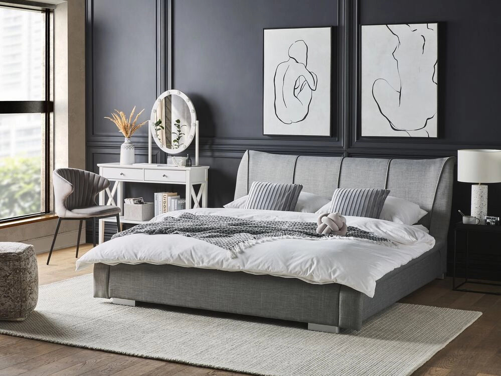 Letto Imbottito Grigio con Rete a Doghe Cuciture Decorative 140 x 200 cm