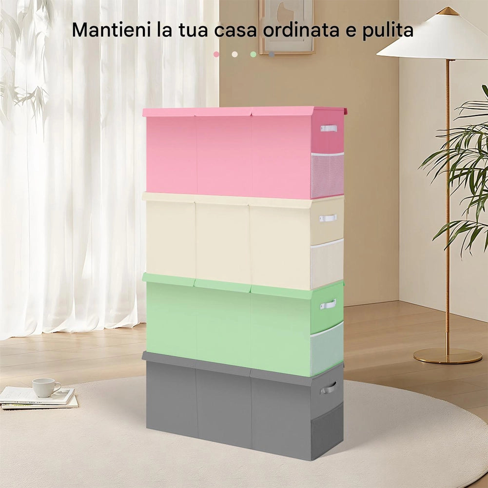 Contenitore Box 3 Scomparti Beige Scatola Cesta Giocattoli Organizer Multiuso
