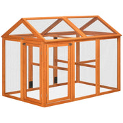 EasyComfort Gabbia per Galline in Legno con Porte Multiple e Rete in Metallo, 140x88.5x106cm, Arancione