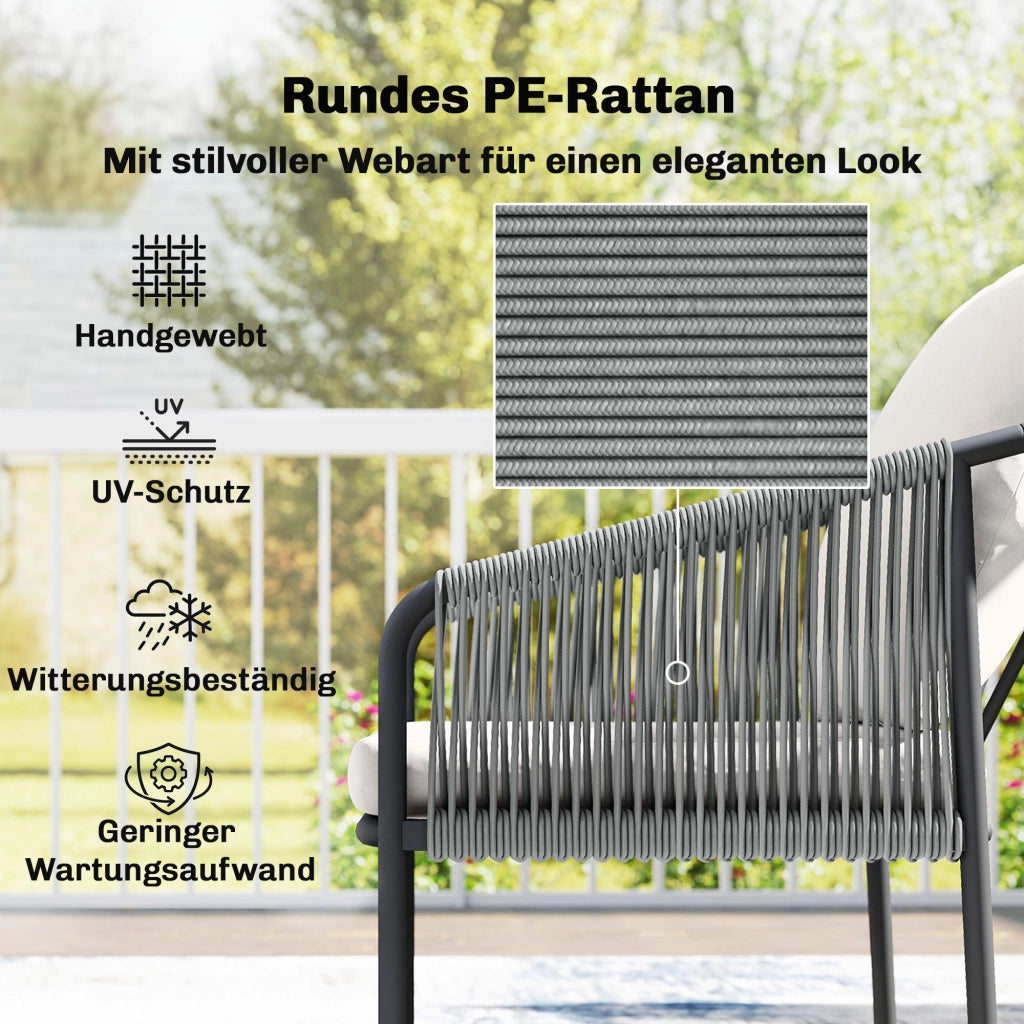 Set Lounge Polyrattan 4 Pezzi con Divano 2 Posti ¨C Minimal ¨C Grigio