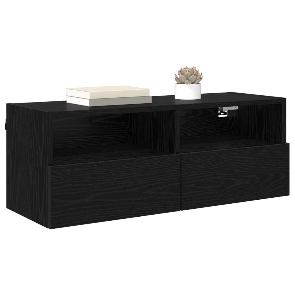 Mobiletti TV da Parete 2 pz | Armadietto TV | Mobile Porta TV Rovere Nero 80 x 30 x 30 cm