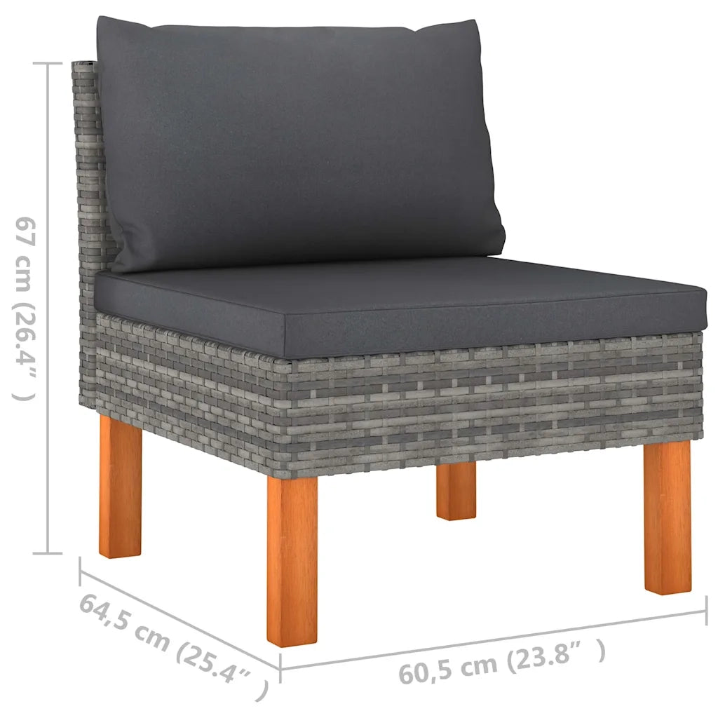 Divano componibile-Divani Centrali 3 pz Polyrattan e Legno Massello di Eucalipto