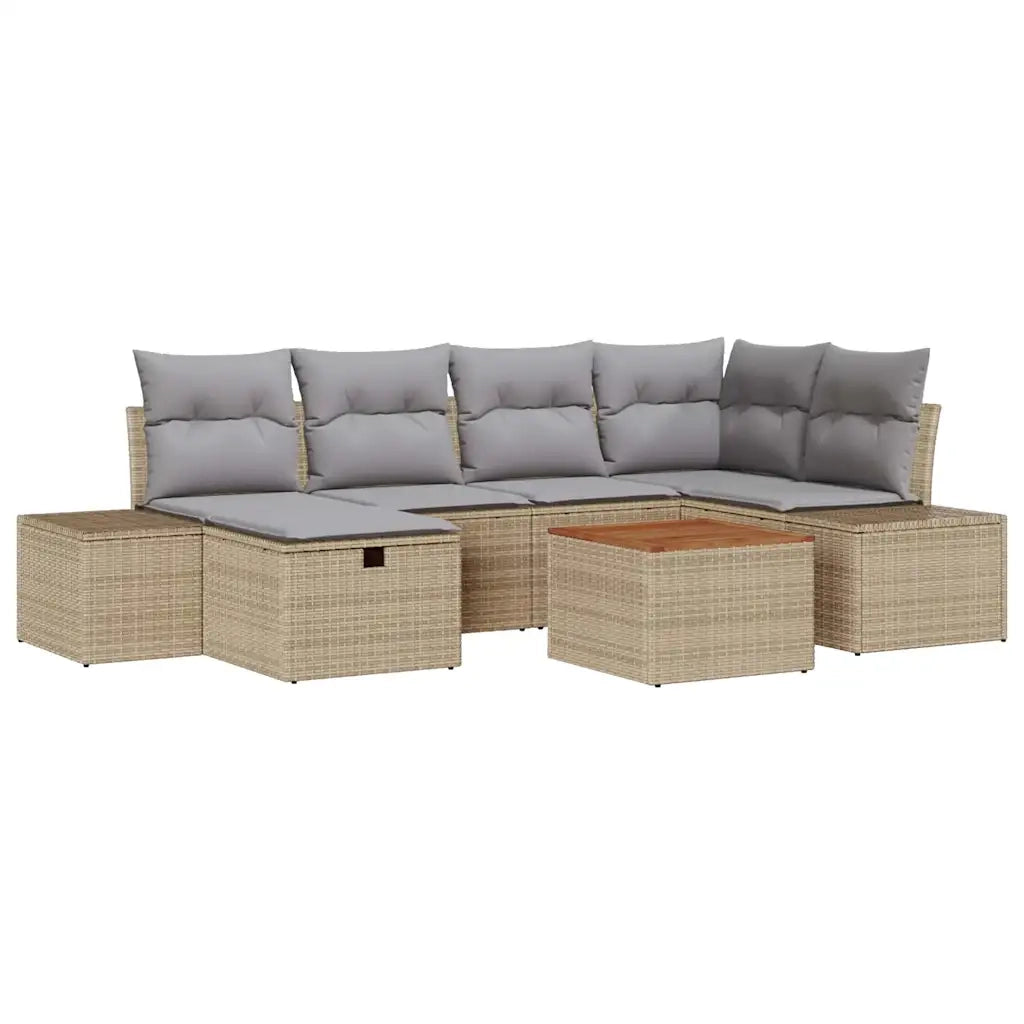 Set Divano da Giardino con cuscino 7 pcs Beige polyrattan