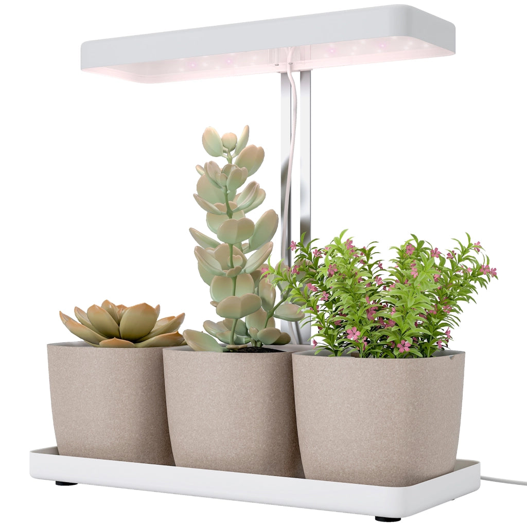 Lampade per Pianta da 42 Luci LED con 3 Vasi, Timer e Illuminazione Regolabile, 45x18.8x47.8 cm, Bianco
