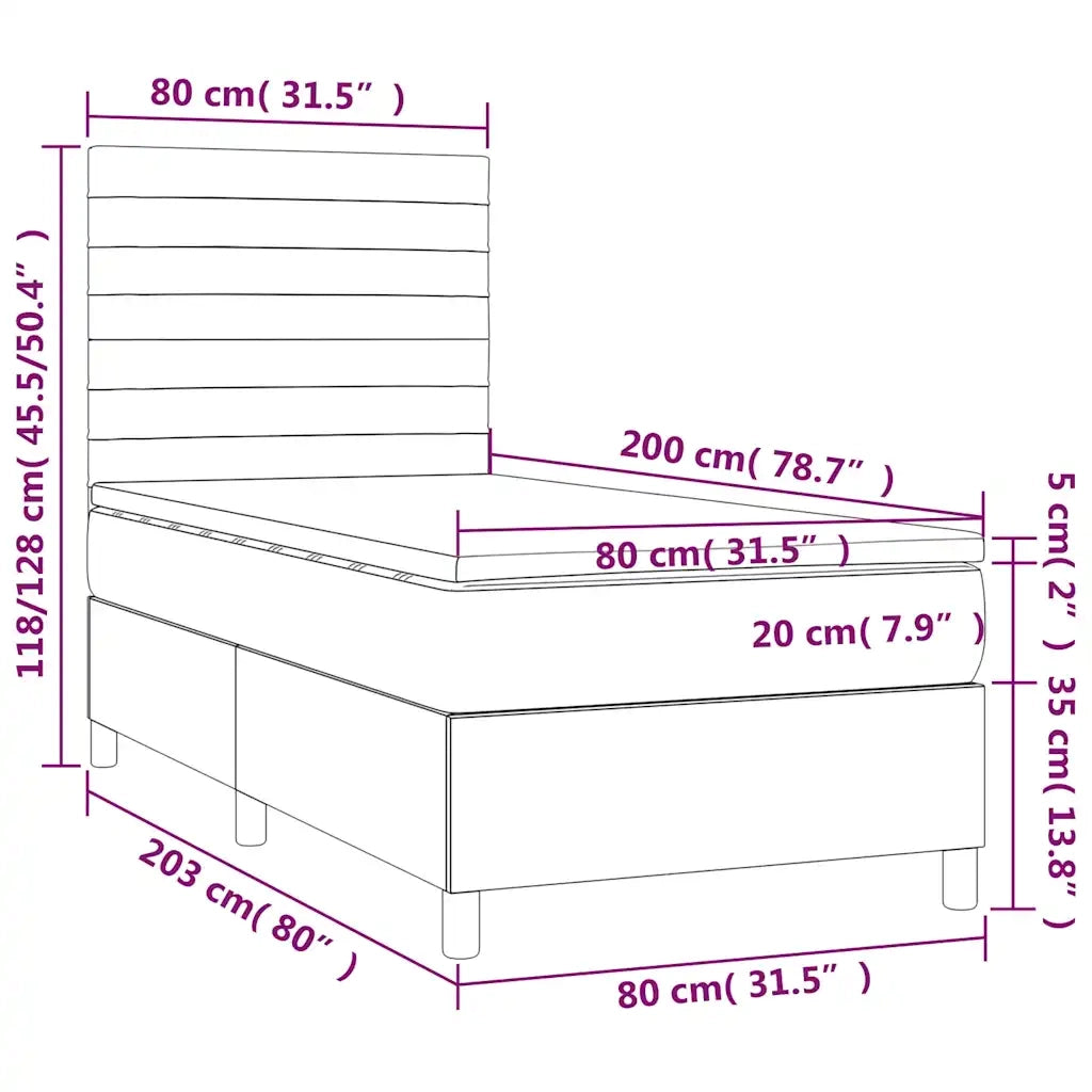 Letto a Molle con Materasso e LED Verde Scuro 80x200cm Velluto 3136152