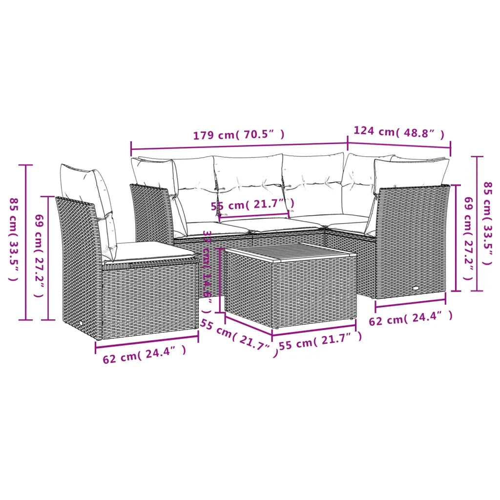 Set Divano da Giardino 6 pz con Cuscini Nero in Polyrattan 3223640