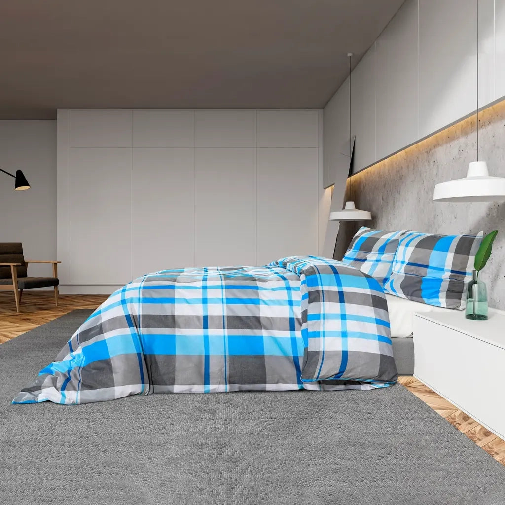 Set Copripiumino Blu e Grigio 200x220 cm in Cotone 136073