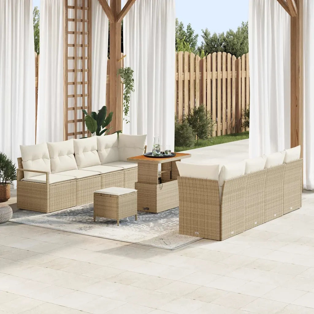 Set Divano da Giardino con cuscino 11 pcs Beige polyrattan 3362501