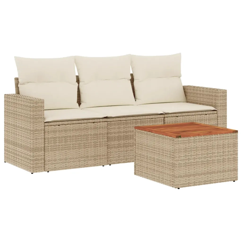 Set Divano da Giardino 4 pz con Cuscini Beige in Polyrattan 3223993