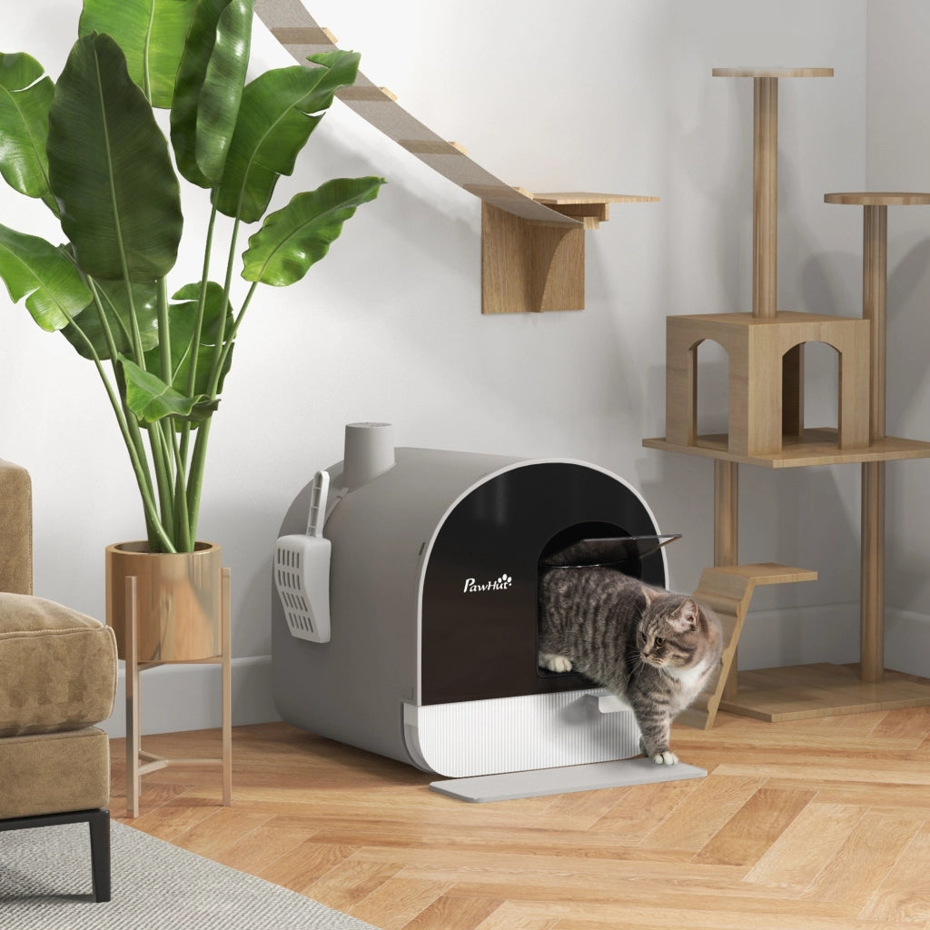 Lettiera per gatti con coperchio ¨C Xylo ¨C Grigio/Nero con paletta e tappetino