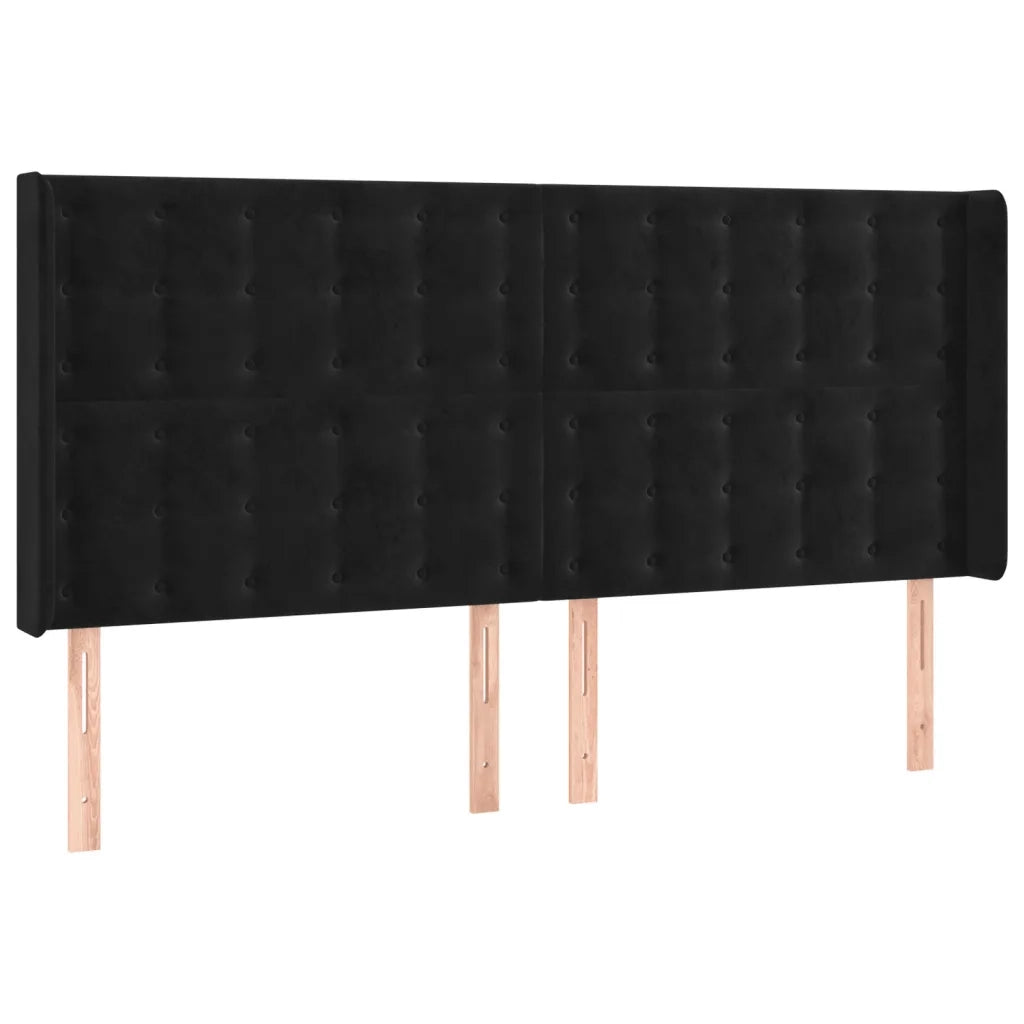 Testiera ad Orecchio-Testata con Orecchie Nera 163x16x118/128 cm in Velluto 145231