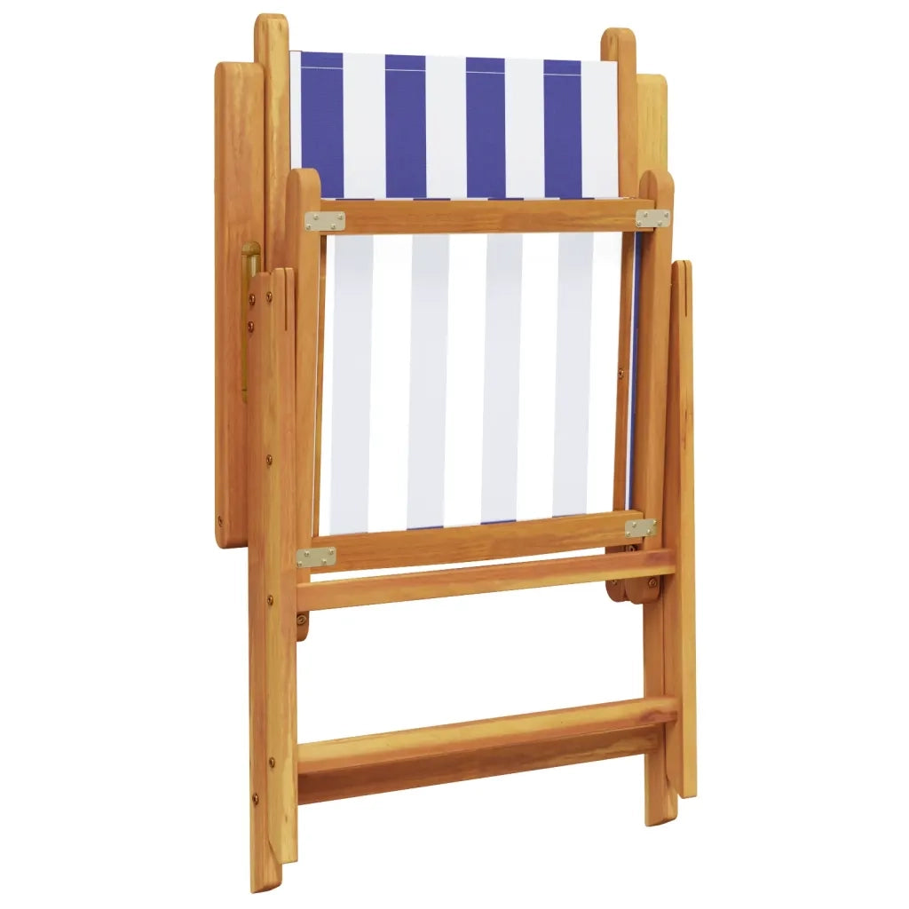 Sedie Giardino 2 pz | Sedie da Esterno Blu e Bianco Legno Massello Acacia e Tessuto