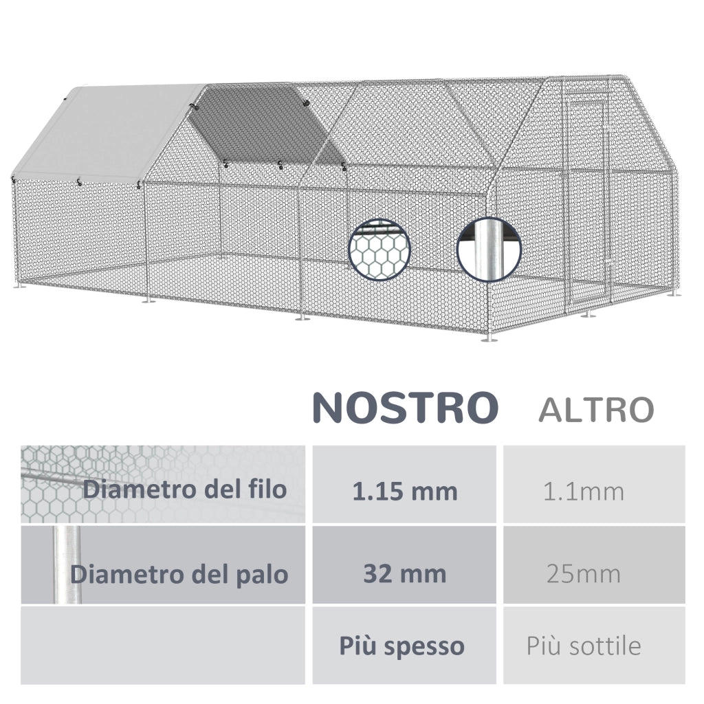 Recinto Gabbia per Galline in Metallo Galvanizzato Impermeabile, Pollaio con Porta e Copertura Oxford, 280x570x195cm