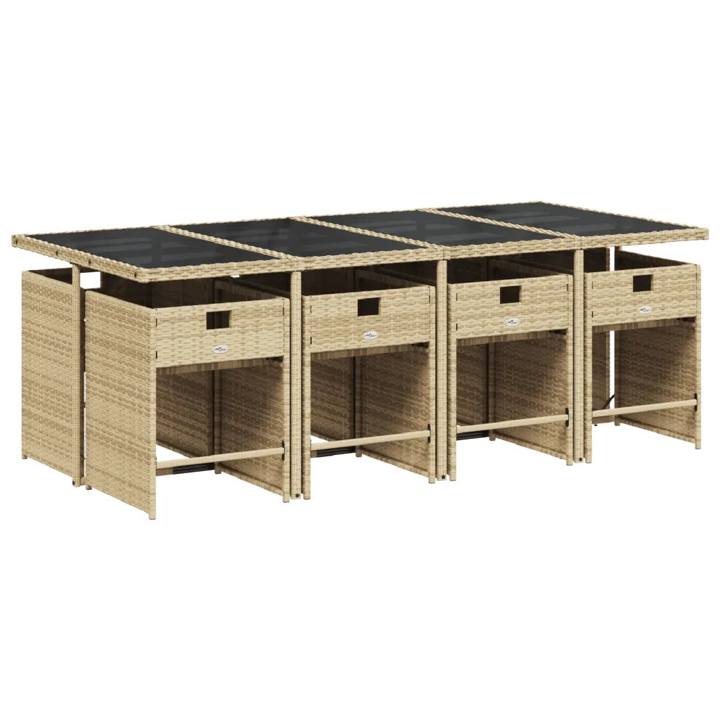 Set da Pranzo da Giardino 9 pz con Cuscini Beige in Polyrattan 3277869
