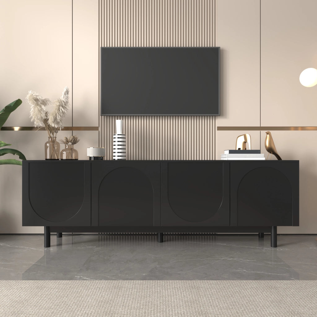 Cassettiera TV nera in MDF e truciolato; lunghezza 175 cm