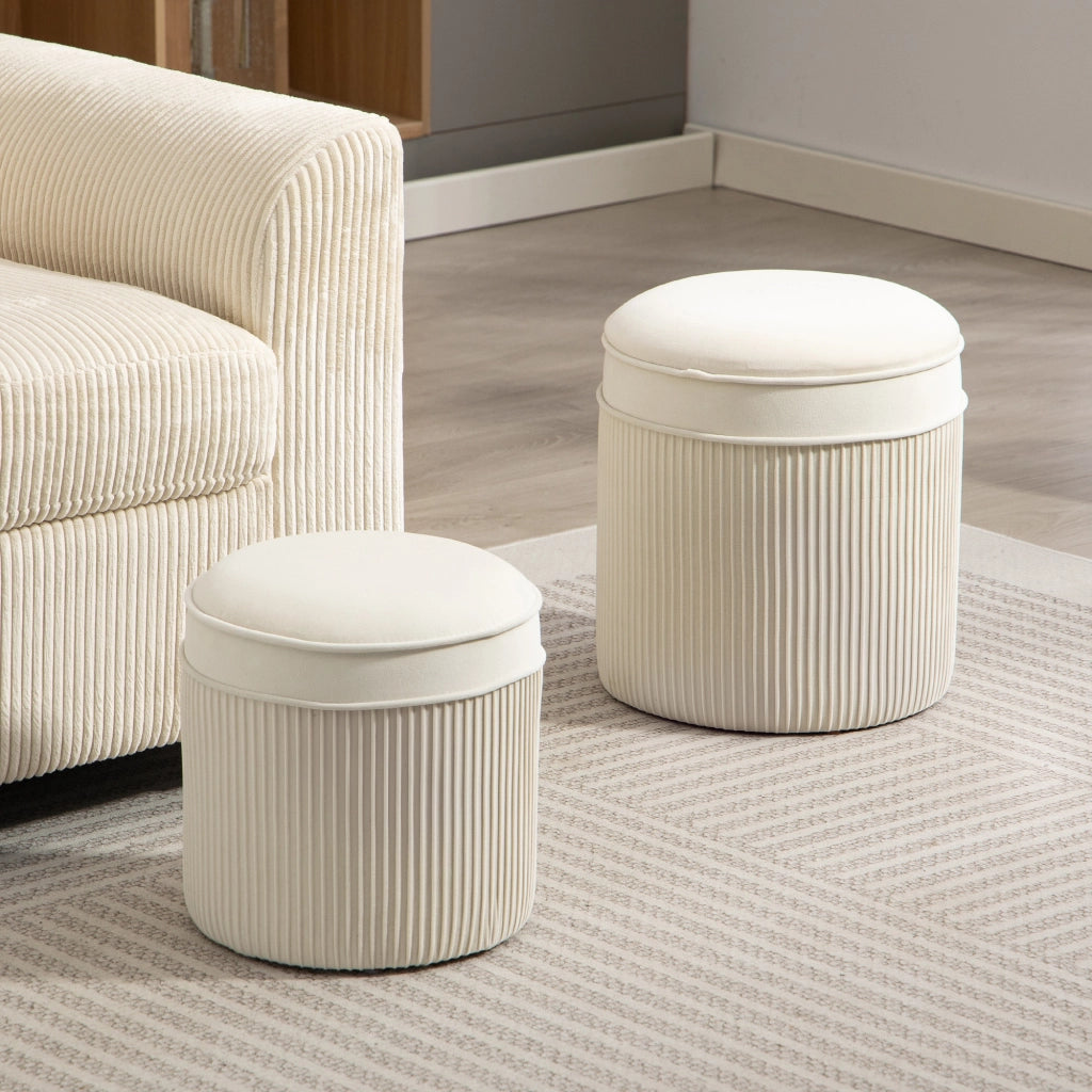 Pouf di stoccaggio in velluto ¨C Minimal ¨C 2 pezzi crema ?36 e ?32 cm