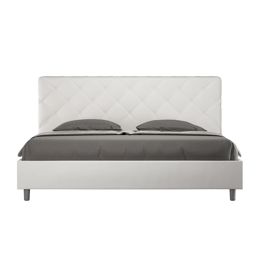 BS COM Letto con rete imbottito 180x190 similpelle bianco