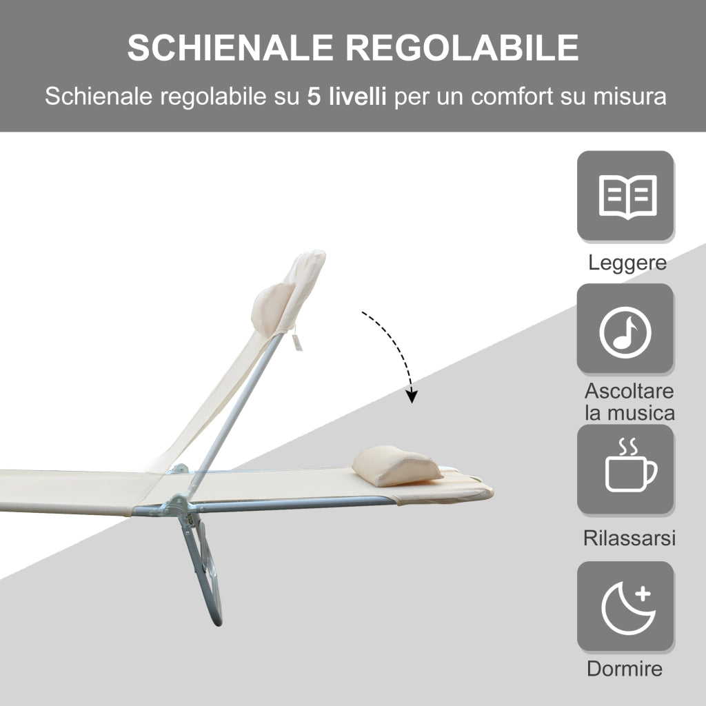 Lettino Prendisole Pieghevole ¨C Xylo ¨C Schienale Reclinabile con Cuscino 182x56x24.5cm