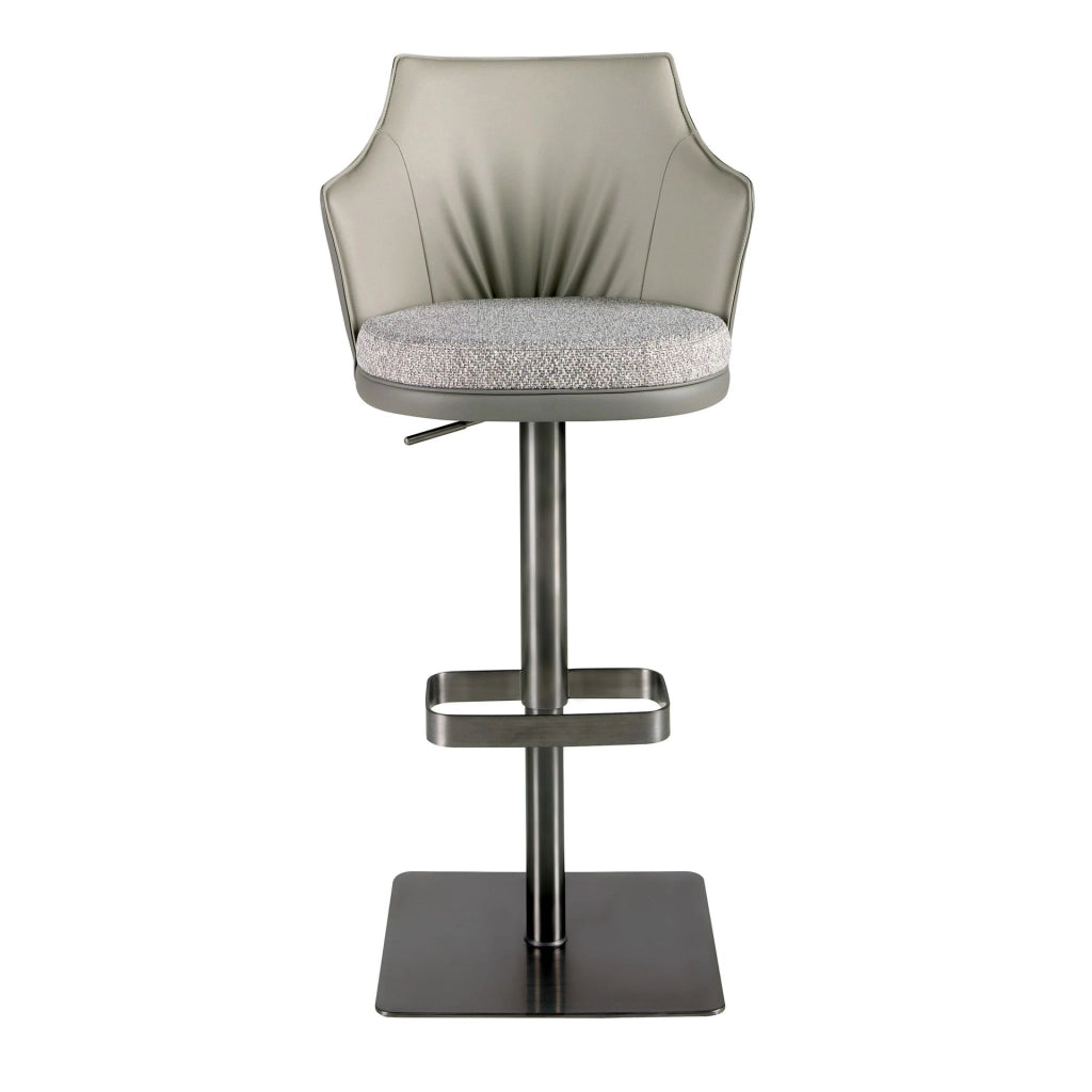 Sgabello girevole in tessuto grigio screziato e similpelle grigio scuro