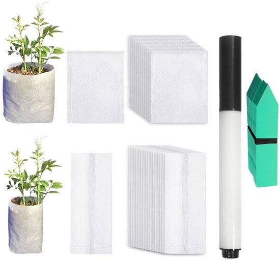 Pacchi per semi 200 pezzi - Sacchi per semina in tessuto - Tavoli per piante 100 pezzi - Penna per segnare - Adatto per verdure/fiori - Materiale respirante - Sacchi per zappatura