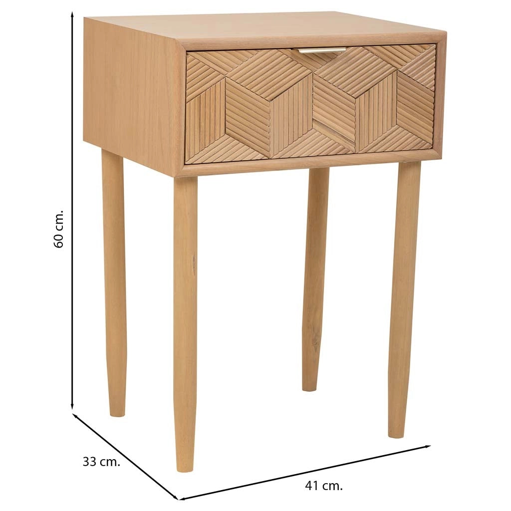 Comodino in legno con 1 cassetto marrone 41x33x60