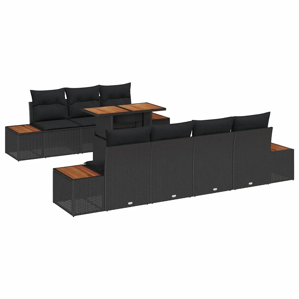 Set Divano da Giardino con cuscino 8 pcs Nero Poly Rattan