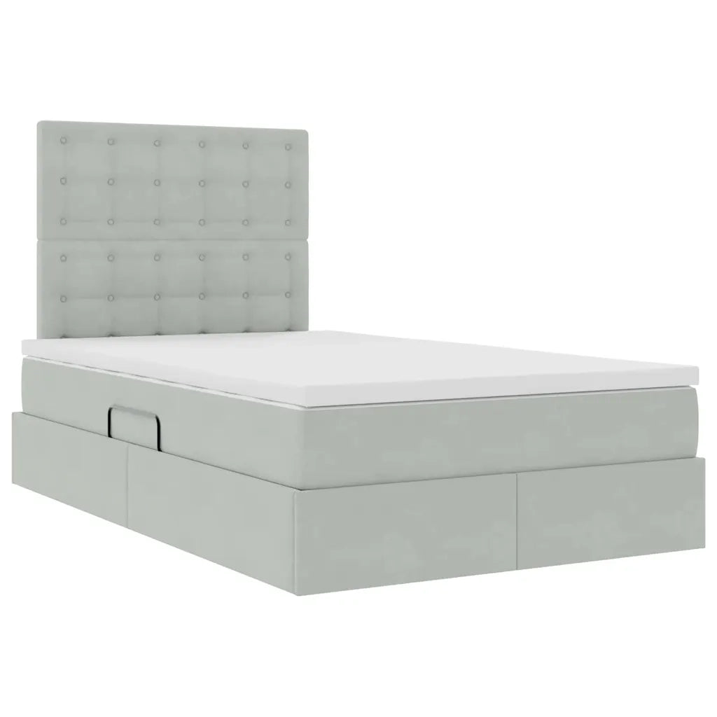 Letto con contenitore e LED Grigio chiaro 120 x 190 cm Velluto