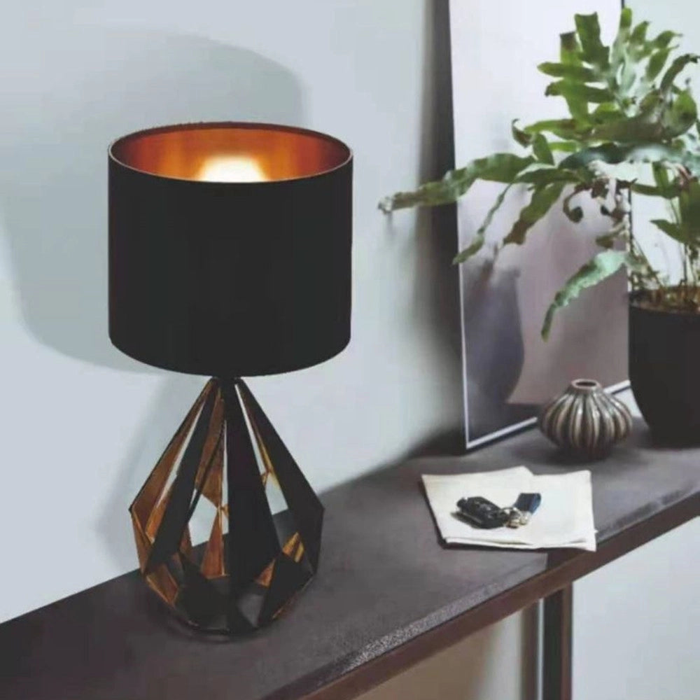 Trade Shop - Lampada Da Tavolo Comodino Vintage Con Paralume Rotondo In Nero Rame 250x510 Mm -