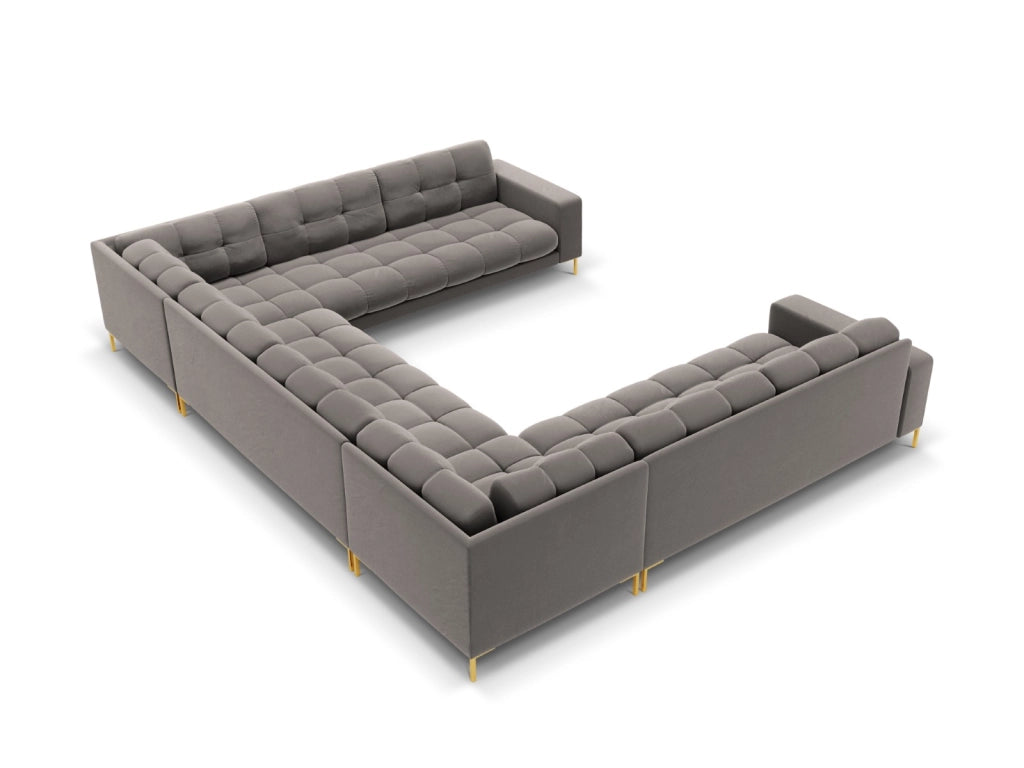Cosmopolitan Design - Divano panoramico "Bali" 9 posti in velluto grigio chiaro 