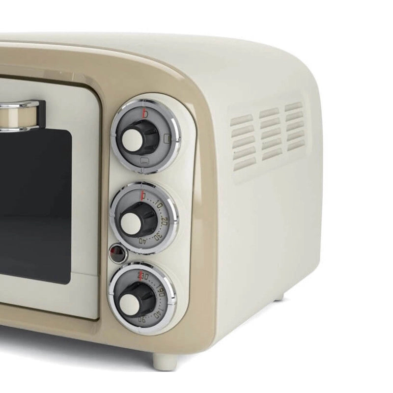 Forno Elettrico 18L - Pizza 30cm, Doppio Vetro, 1380W, Design Vintage - Beige