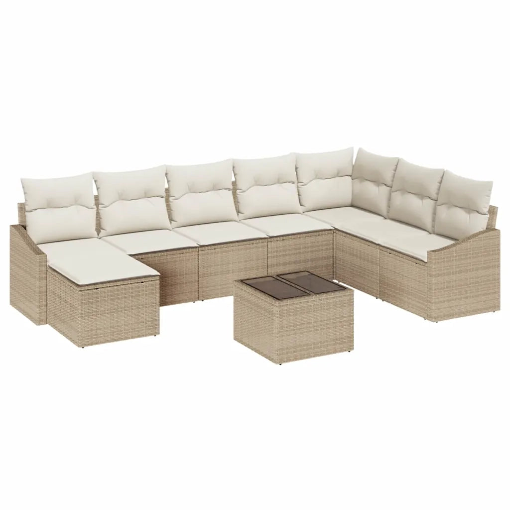Set di divani con cuscino 9 pcs Beige polyrattan