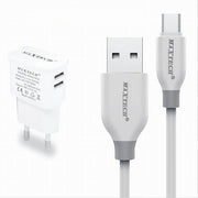 Trade Shop - Kit Caricabatterie Da Muro 2 Porte Usb 2.1a + Cavo Micro Usb 1mt Maxtech Ca-s039 -