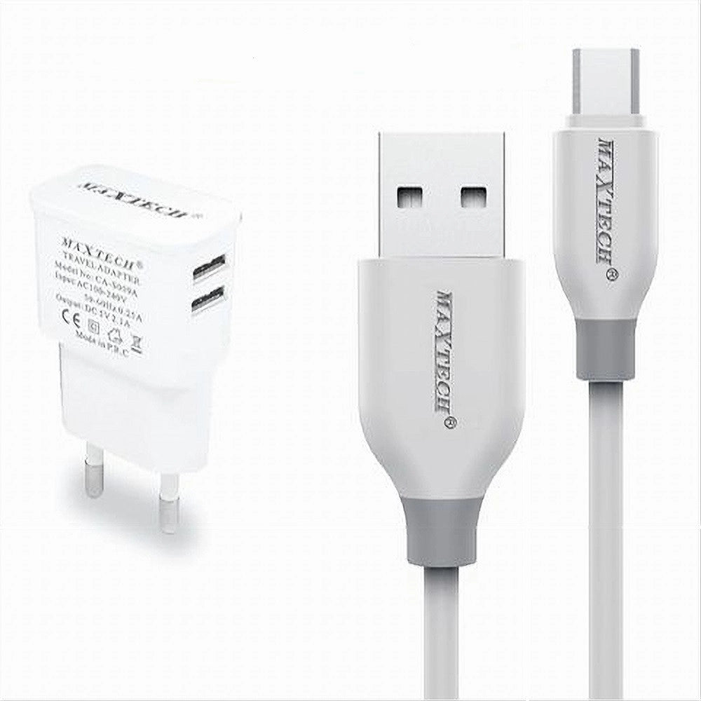 Trade Shop - Kit Caricabatterie Da Muro 2 Porte Usb 2.1a + Cavo Micro Usb 1mt Maxtech Ca-s039 -