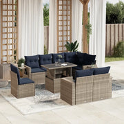 Set Divani da Giardino 9 pz con Cuscini Grigio in Polyrattan 3268041