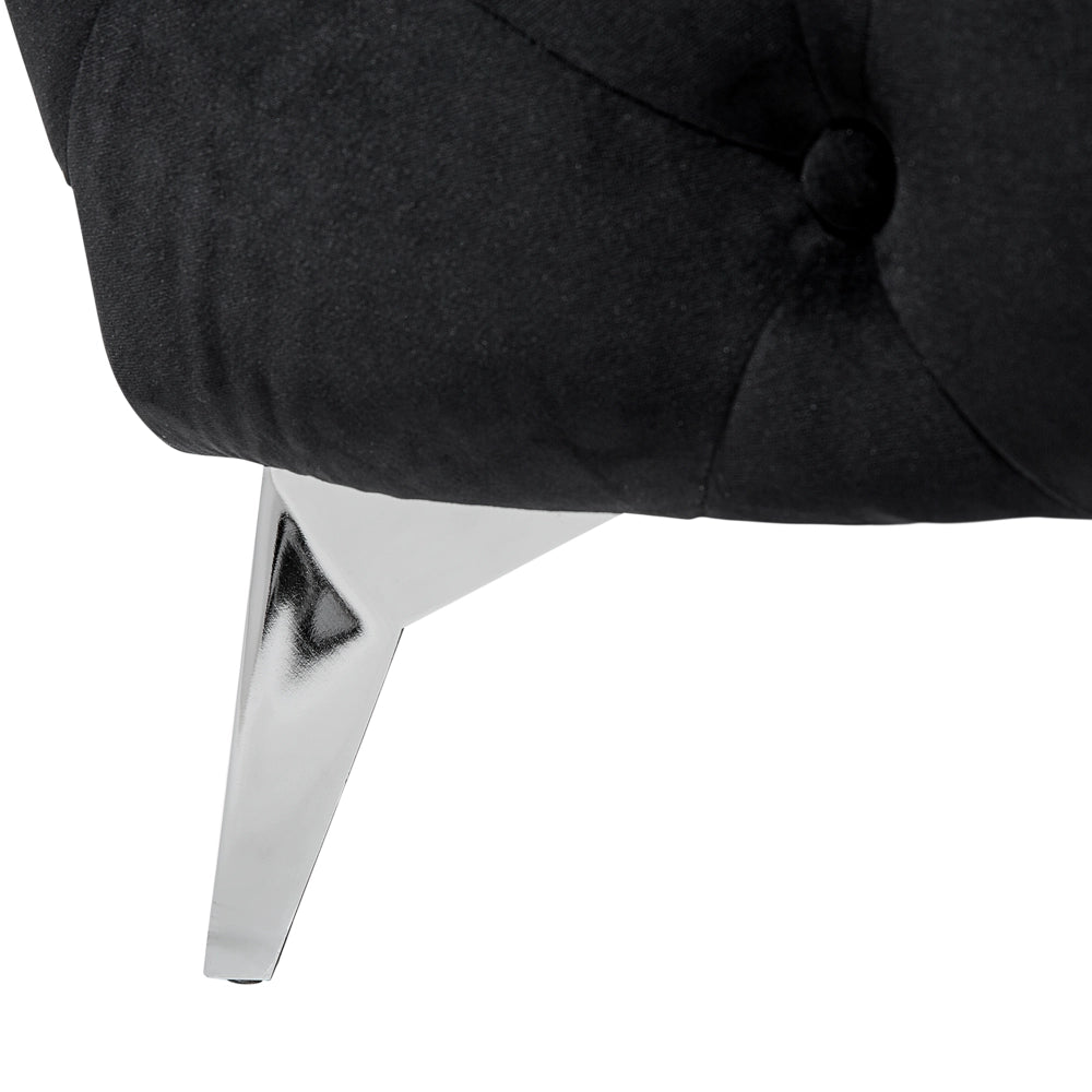 Divano a 3 posti in velluto Nero stile Chesterfield con schienale basso