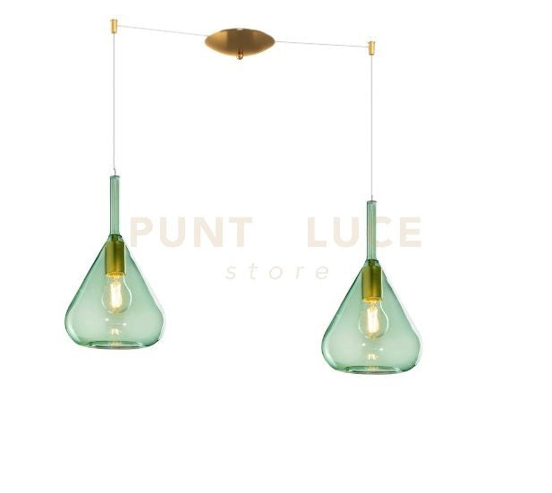 SOSPENSIONE OTTONE SAT. 2 LUCI SPOSTABILE VETRI VERDE 1177OS-S2 S-VE
