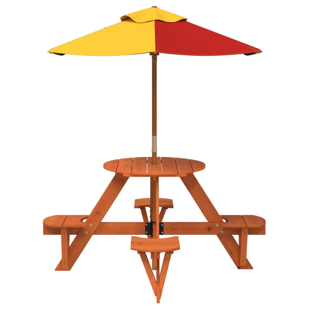 Tavolo Picnic per 4 Bambini con Ombrellone Rotondo Legno Abete 3281623