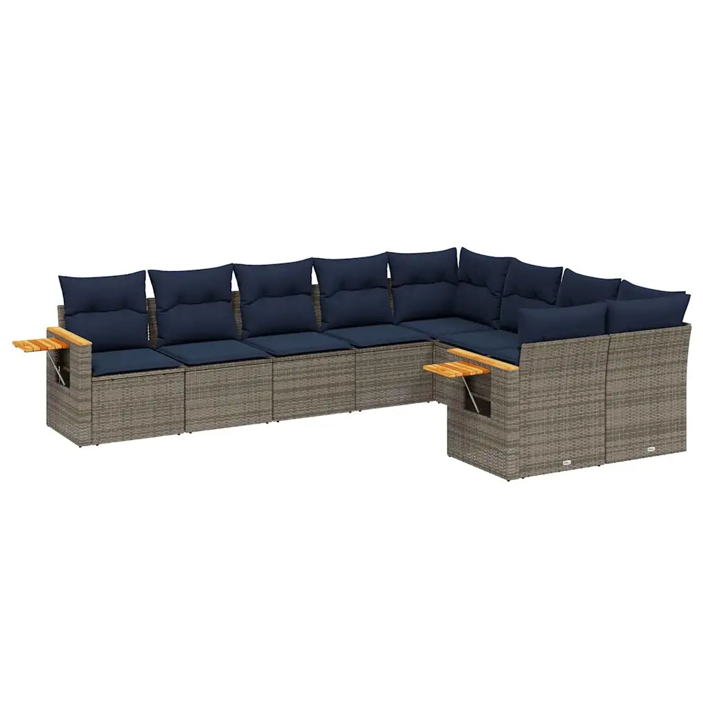 Set Divani da Giardino 9 pz con Cuscini Grigio in Polyrattan 3227146