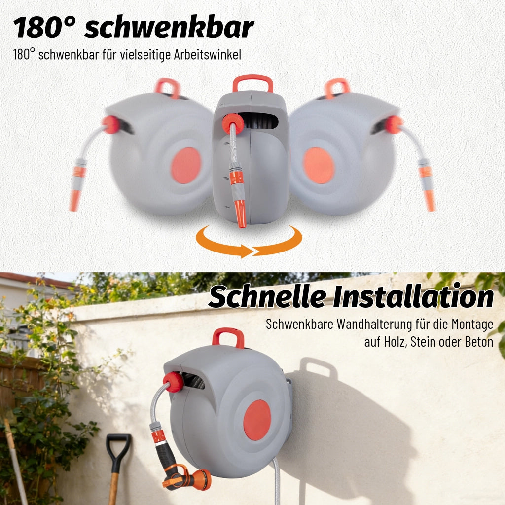 Avvolgitubo da Giardino 30m con Testa Spray 9 Funzioni ¨C MINIMAL ¨C Parete, Antirugine, Resistente UV