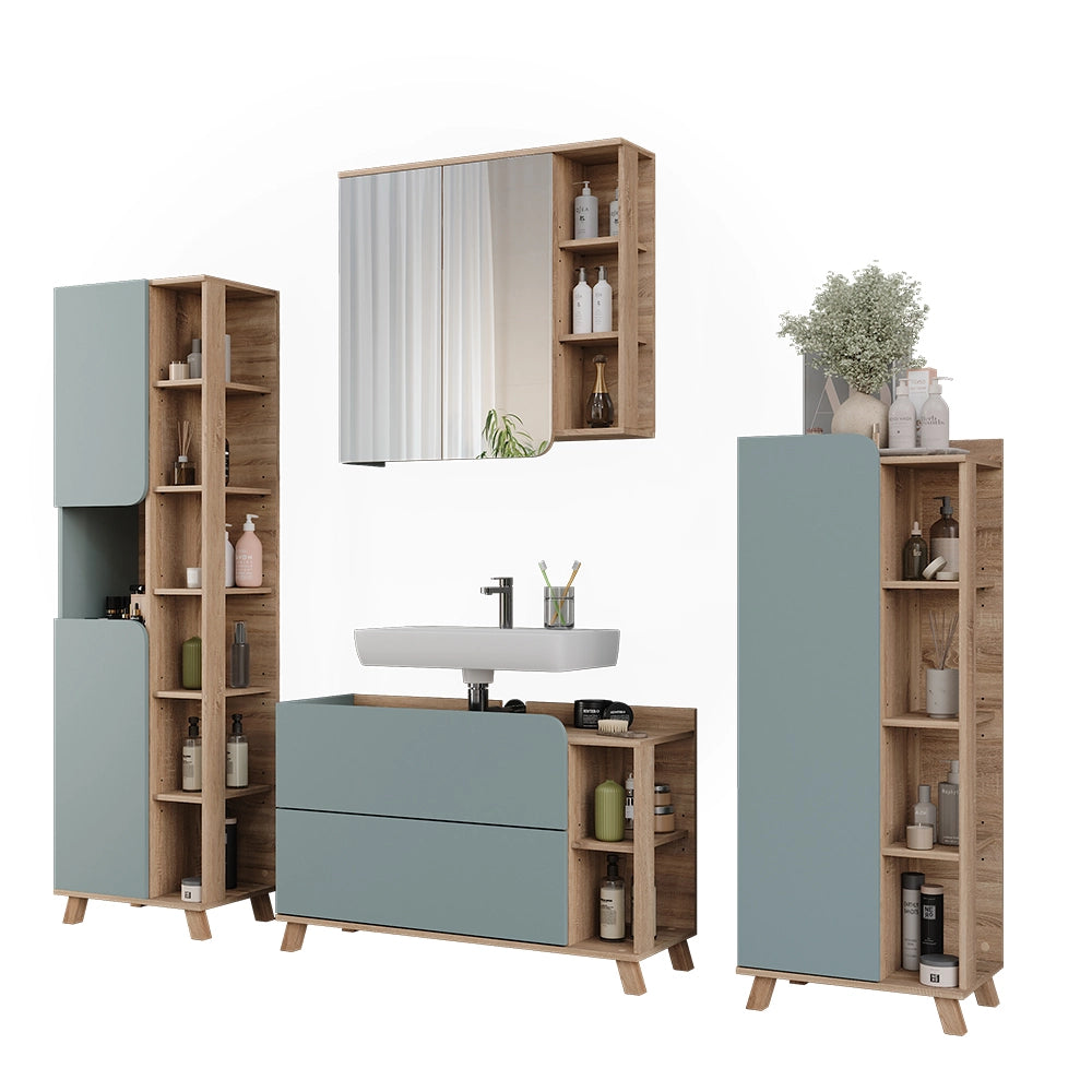 Vicco Set di mobili da bagno Sonoma/blu 4 parti