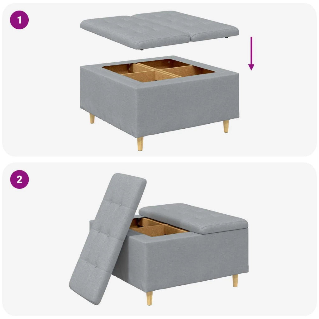 Pouf contenitore Grigio chiaro 80 x 80 x 45 cm Tessuto 876833
