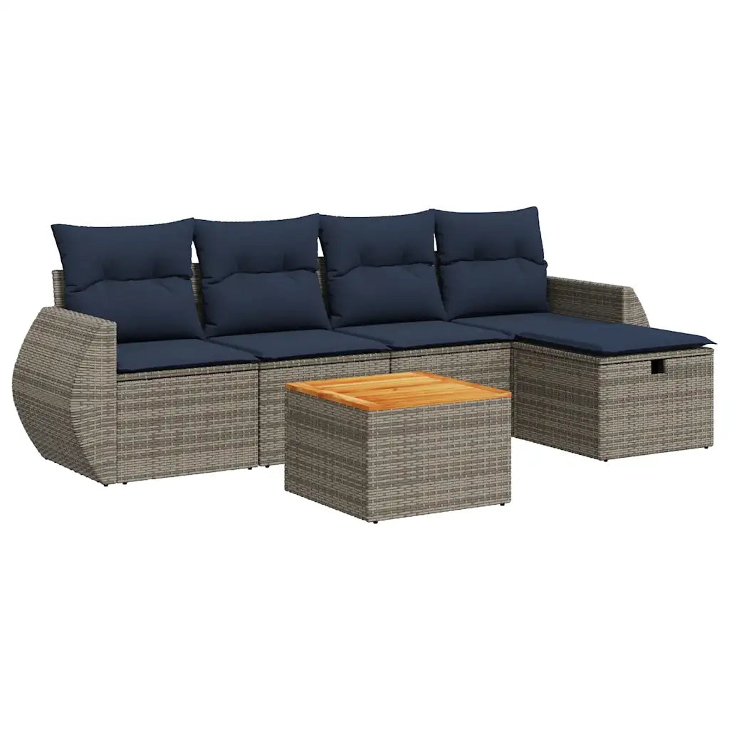 Set Divano da Giardino 6 pz con Cuscini Grigio in Polyrattan 3325841