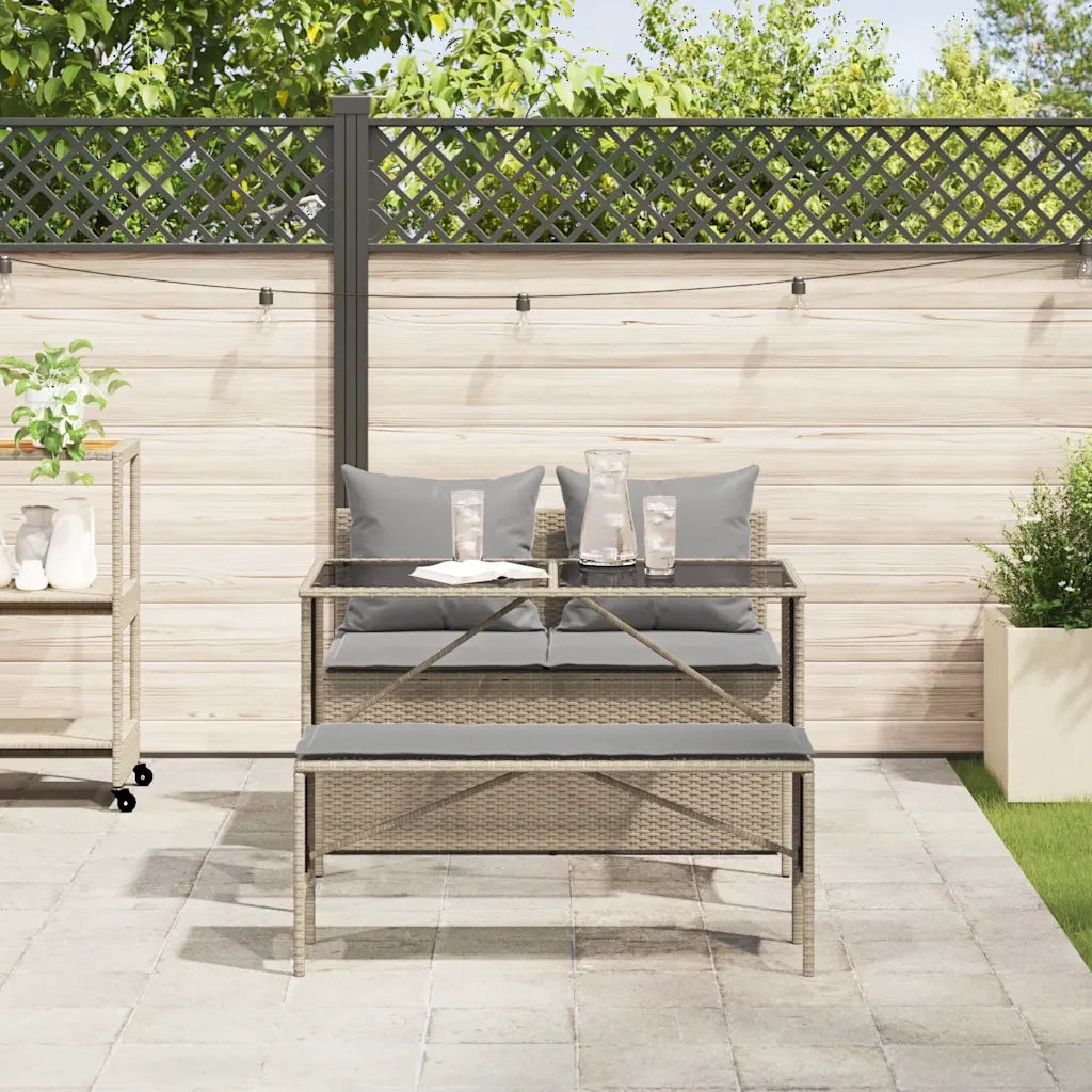 Set da Pranzo da Giardino 3 pz con Cuscini Beige in Polyrattan 4104184