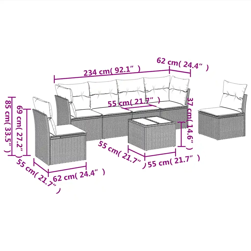 Set Divani da Giardino 7 pz con Cuscini Marrone in Polyrattan 3249222