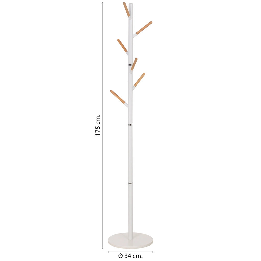 Perchero de metal y madera blanco 175h cm