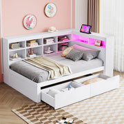 Letto Singolo in Legno Massello con LED, USB e Contenitore ¨C MINIMAL ¨C Bianco 90x200