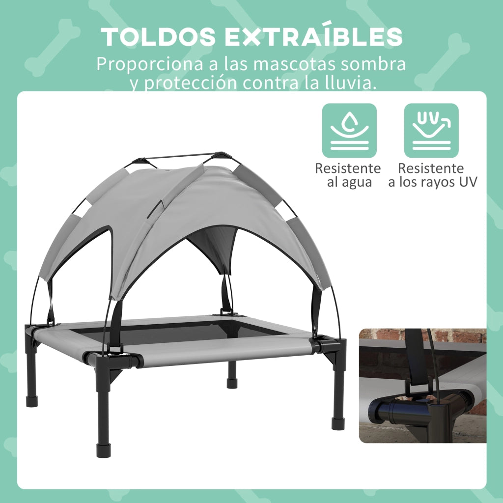 Letto per Cani Elevato con Baldacchino ¨C Minimal ¨C Grigio 76x61x69,5 cm